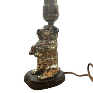 Vintage Brass Dog Lamp Wood Base Whimsical Pup Decor Collectible Scottie Dog